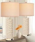 Set of 2 Farmhouse Table Lamps with 3-Way Dimmable Touch Control, Rustic Resin Nightstand Lamps with USB Ports, 26 Inch