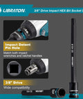3/8 Inch Drive Long Impact Hex Bit Socket Set Built Like A Tank With S2 Steel Insert And CRV Body featuring impact detent pin hole.