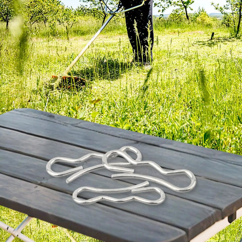 Lawn Mower Bow Tie Cotter Pins Set Of 8 Metal Fasteners for 71404043 71404040 displayed on a wooden table outdoors