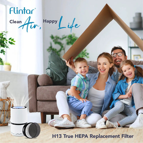 Family enjoying clean air with Replacement Filter For Levoit LV-H132 Air Purifier With H13 True HEPA Filter, Activated Carbon, Three-Stage Filtration For Odor Removal, LV-H132-RF, 2-Pack on table