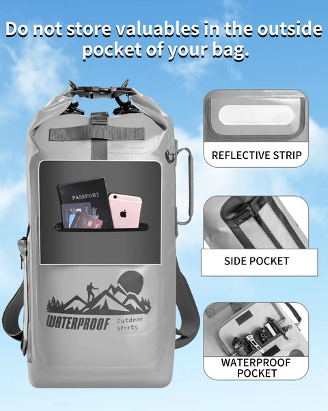 Floating Waterproof Dry Bag Backpack 20L 30L 40L For Kayak And Outdoor Adventures Dry Sack Waterproof Bag For Men with pockets