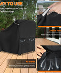 Waterproof Patio Chair Cover for Outdoor Furniture Keeps Your Lounge Chairs, Wicker, Swivel, Adirondack and Rocking Chairs Dry All Season, Heavy Duty Oxford, Fits Up To 32W x 37D x 36H, 1 Pack, Black, showing durable handles and air vents on deck.