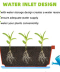 Durable 17 Inch Window Box Planter For Indoor Outdoor Gardens Plastic Rectangular Flower Pots With Saucers All Weather Ready And Great For Vegetables And Herbs Brick Red Patio Decor Easy To Clean cross-section showing water inlet design with plants