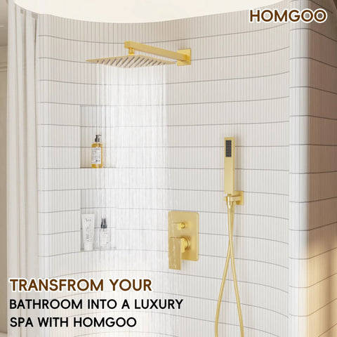 Top Shelf Brushed Gold Shower System Crafted From Solid Brass And Stainless Steel With A Badass Rain Shower Head Zero Plastic Inner Tubing Bathroom Faucet Set Straight Up Reliable For Any Home Renovation Project