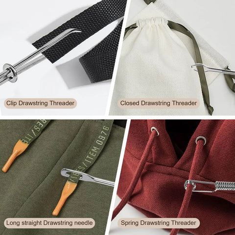 4 In 1 Drawstring Threader Tool Kit Stainless Steel Set With Spring Loaded Retriever And Safety Pins for hoodies and pants