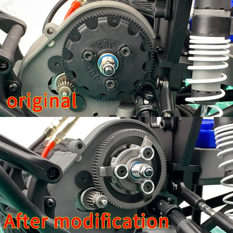 Comparison of original and upgraded Premium Aluminum 48P Spur Gear Upgrade Kit for 1/10 Traxxas Slash 2WD RC Cars