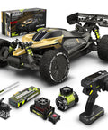 One Tenth Scale Brushless RC Monster Truck Ready To Run For Beginners with controller and components displayed