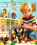 Child organizing toys in Six Pack Clear Toy Storage Bags With Double Zippers Waterproof PVC Space Saving Large Capacity Organizer Pouches