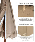 Replacement Canopy Top Only For 11 Foot Cantilever Offset Umbrella Fits 8 Rib 64 To 66 Inch Rib Length Taupe with Velcro and Screw Detail