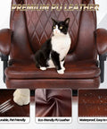 Cat on Big And Tall Office Chair With Foot Rest, Ergonomic High Back PU Leather Reclining Desk Chair, showcasing features
