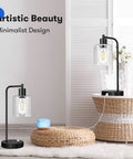 Two Pack Fully Stepless Dimmable Industrial Table Lamps With USB Ports And AC Outlet Seeded Glass Bedside Desk Lamps in room