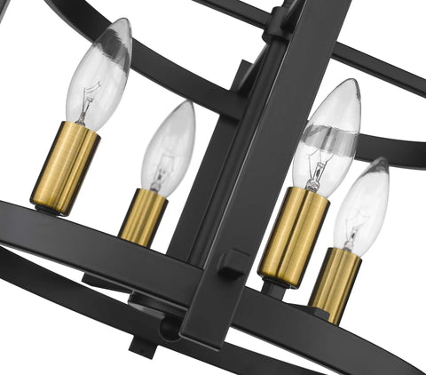 Close-up of Round Semi Flush Mount Ceiling Light In Black Finish For Living Room Bedroom Kitchen And Hallway, Ultra Sleek Dope Chandelier With E12 Base, UL Listed, No Bulbs Included showing E12 sockets
