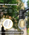 Close-up of 2 Pack 48ft Outdoor String Lights Dimmable Shatterproof LED Bulbs Weatherproof For Patio Backyard Party Porch Cafe Bar