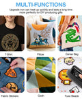 Handy Mini Heat Press Machine Kit With Portable Design And PVC Doormat For Easy Heat Transfer Diy T Shirt Shoe Bag Vinyl Projects Compact Size Low Power Charging Base Accessory For Creative Crafting Vibes showcased on t-shirt, pillow, canvas bag, and cloth fabric.