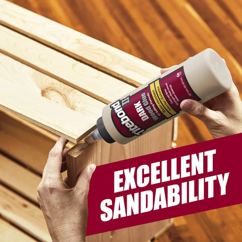 Dark Wood Glue Pint By Titebond For A Solid Bond On Dark Wood With Cross Linking PVA Formula bottle used on light wood surface