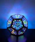 Dodecahedron RGBW Gaming Light With Infinity Mirror Effect Modern LED Desk Lamp displaying vibrant color patterns