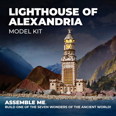 Lighthouse Of Alexandria 3D Wooden Puzzle Kit For Adults With LED Night Light, DIY model kit display