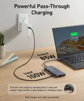 11-In-1 USB-C Docking Hub For Laptops With Dual 4K Monitors, showing 85W pass-through charging connected to a laptop