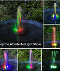 Solar Powered Fountain Pump For Bird Bath And Garden Ponds With Upgraded Glass Panel, 7 Nozzles, Colorful LED Lights