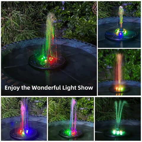 Solar Powered Fountain Pump For Bird Bath And Garden Ponds With Upgraded Glass Panel, 7 Nozzles, Colorful LED Lights