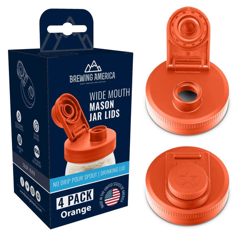 Wide Mouth Plastic Mason Jar Lids 4 Pack With Flip Cap Pour Spout And Drink Hole No Spill Easy Pour Fits Kerr Ball Canning Jars Orange
