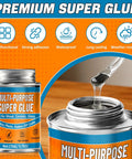 Heavy Duty Waterproof Super Glue Container With Built In Brush Applicator One Seventy Milliliter Size with adhesive pouring from brush.