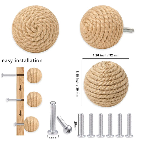 Chill Cozy Boho Rustic Jute Rope Cabinet Knobs Set For Dresser Drawers Nautical Style Wood Knob Pulls Installation Guide