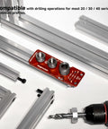 Pro Grade Beefy All Metal Aluminum Profile Drill Guide Kit With Access Hole Jig, Step Drills, Drill Bushings, Red Black
