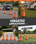 2 Pack 28 Inch Orange Collapsible Traffic Cones With Quick Pull Setup And Slick Fold Flat Storage Perfect For Road Marking Parking Lots And Street Safety Projects in various outdoor applications.
