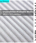 Close-up of 24x24x1 MERV 8 Washable Furnace Filter With Electrostatic Tech showcasing premium washable media and aluminum frame.