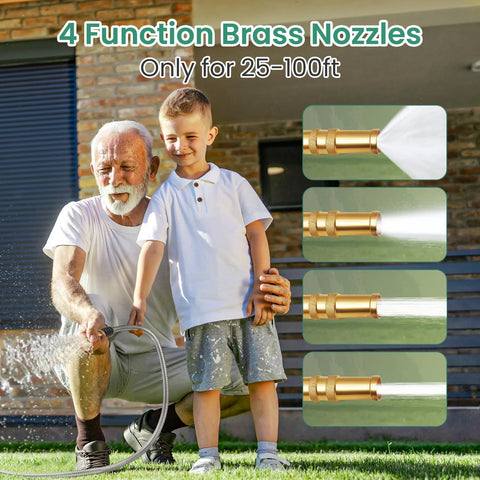 Cesun 25ft metal garden hose with 304 stainless steel construction and brass four-function nozzle for outdoor watering