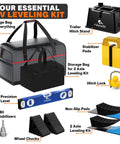 Complete Two Axle Travel Trailer Leveling And Stability Kit With Hitch Stand, Stabilizer Pads, Wheel Chocks, Drill Bit, Hitch Lock