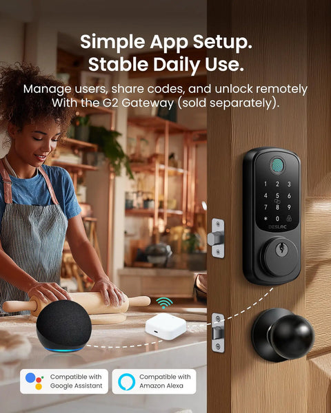Dead Simple Biometric Fingerprint Smart Door Lock With Dual Knobs, Child Safe Privacy Entry, Quick Install Auto Latch For Bedroom Doors No Fuss Setup Total Day To Day Ease