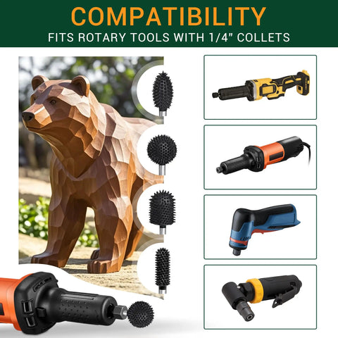 Coarse Sphere Rotary Burr for Wood Carving, Quarter Inch Shaft, Ball End Rasp Bit, compatible with rotary tools like Bosch, DeWalt.