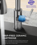Close-up of stainless steel drip-free ceramic cartridge in Brushed Nickel Kitchen Faucet With Pull Down Sprayer