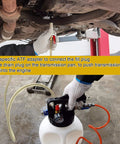 Real Deal Pneumatic Fluid Extractor And Automatic Transmission Oil Dispenser Kit, connecting ATF adapter under vehicle.