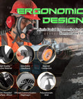 Worker wearing Street Ready Survival Gas Mask with 40mm activated carbon filters, showcasing ergonomic silicone design.