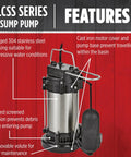 Heavy-Duty 3/4 HP 115V Stainless Steel Sump Pump With Snap-Action Switch, 4500 GPH Steel Black Housing, 304-Grade Stainless