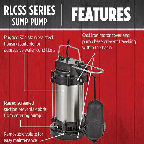 Heavy-Duty 3/4 HP 115V Stainless Steel Sump Pump With Snap-Action Switch, 4500 GPH Steel Black Housing, 304-Grade Stainless