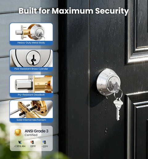 Beefy Heavy Duty Single Cylinder Deadbolt Lock With Inside Thumb Turn, Easy Install Security Door Lock For Front Entry And Garage, Brushed Nickel
