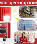 4 Pack Fire Alarm Pull Station Set With Dual Action Manual Call Point 12 24V DC Sound And Light Emergency Alarm Keyed Security Horn Buzzer with diverse applications, including warehouse and office settings.