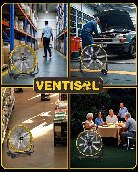 Beast 24 Inch High Velocity Industrial Drum Floor Fan with 3 Speeds in garage, warehouse, and outdoor settings