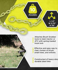6 Foot Steel Tugger Chain With Anti Backlash Design for attaching tools to ATV shown with dimensions and weight details.
