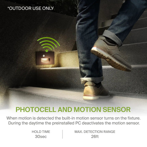 Recessed Step Light Fixture With Dusk To Dawn Sensor, Dope 3CCT Options, Motion Sensor And Photocell illuminating outdoor stairs