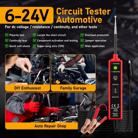 Durable 6 To 24V DC Automotive Circuit Tester Light With 13 Feet Leads For Cars Trucks And SUVs 12 Volt Check Light