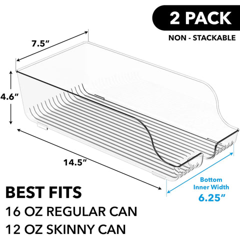 Tall Skinny Can Organizer And Dispenser For Fridge And Pantry Clear Set Of 2 Holds 12 Oz Skinny Cans And 16 Oz Regular Cans