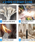 4 steps to start a fire with 5 Inch Flint And Steel Fire Starter Kit With Two Waxed Tinder Cords And Paracord For Camping And Hiking