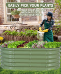 Galvanized Raised Garden Bed Kit 4x2x1.4 Ft Oval Steel Outdoor Planter With Safe Folded Edge filled with vegetables and herbs