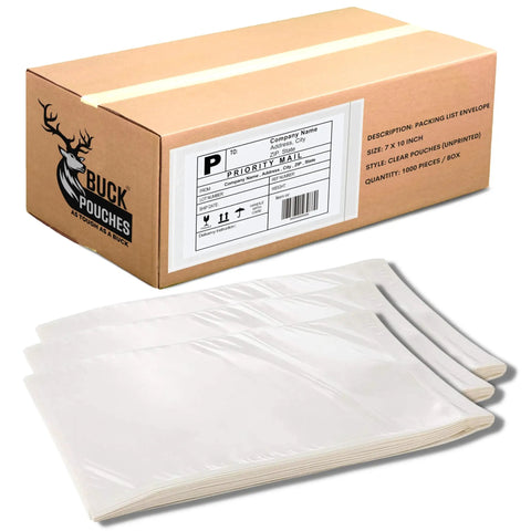 100 Pack 7 By 10 Inch Just Peel And Stick Shipping Label Sleeves Self Adhesive Packing Slip Pouches Waterproof Packing List Envelopes shown on box