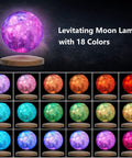 Floating Moon Lamp With 18 Colors, 5.9 Inch Magnetic Levitation Night Light That Spins In Air, Remote Included, different color modes
